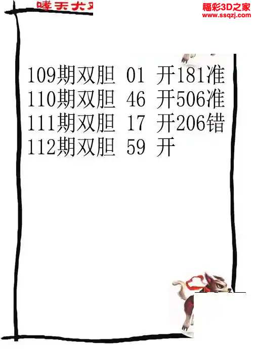 3d2024112期哮天犬双胆下一