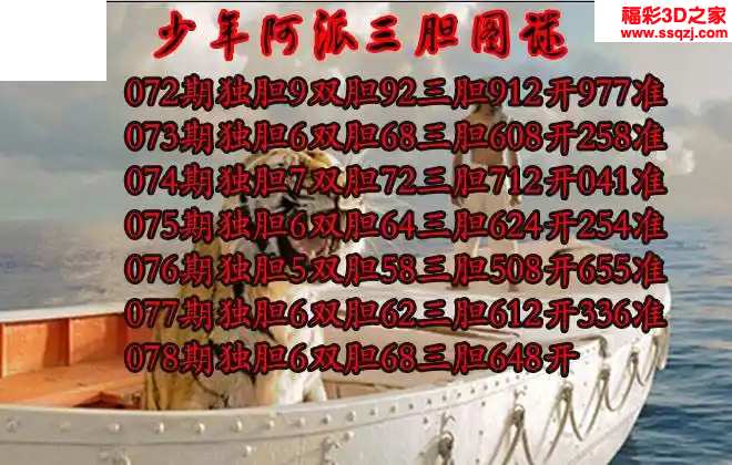 3d2024078期少年阿派胆码图 6连中