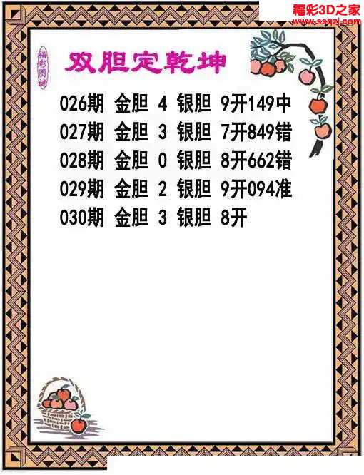 3d2024030期双胆定乾坤 中9