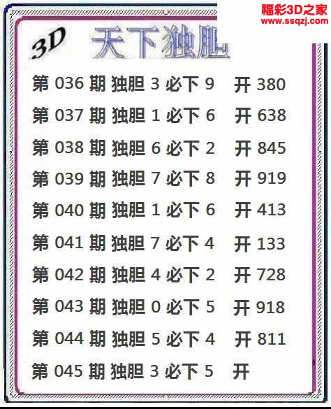3d2023045期天下独胆