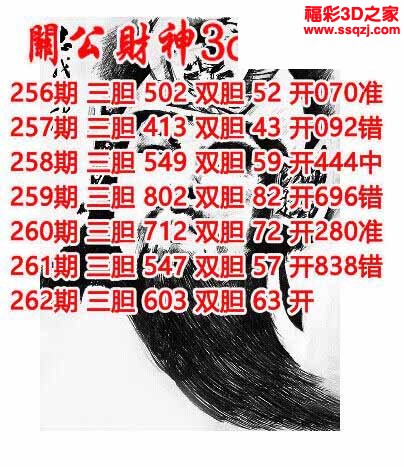 3d2022262期关公财神双胆三胆