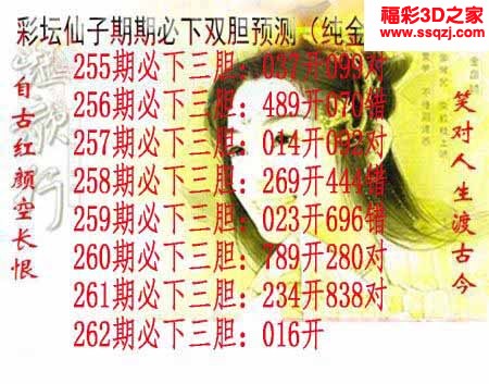 3d2022262期彩坛仙子期期必下 连中