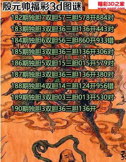 3d2024190期殷元帅胆码图 中03