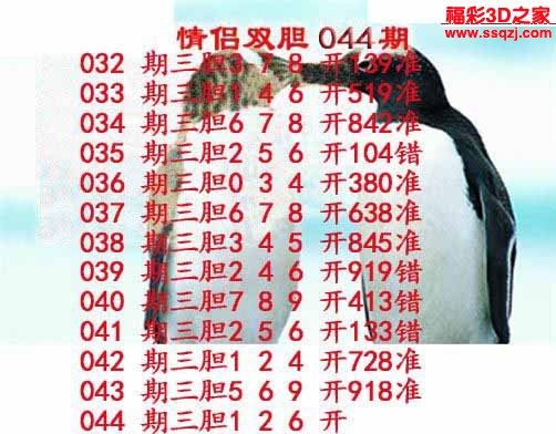 3d2023044期情侣双胆 连中