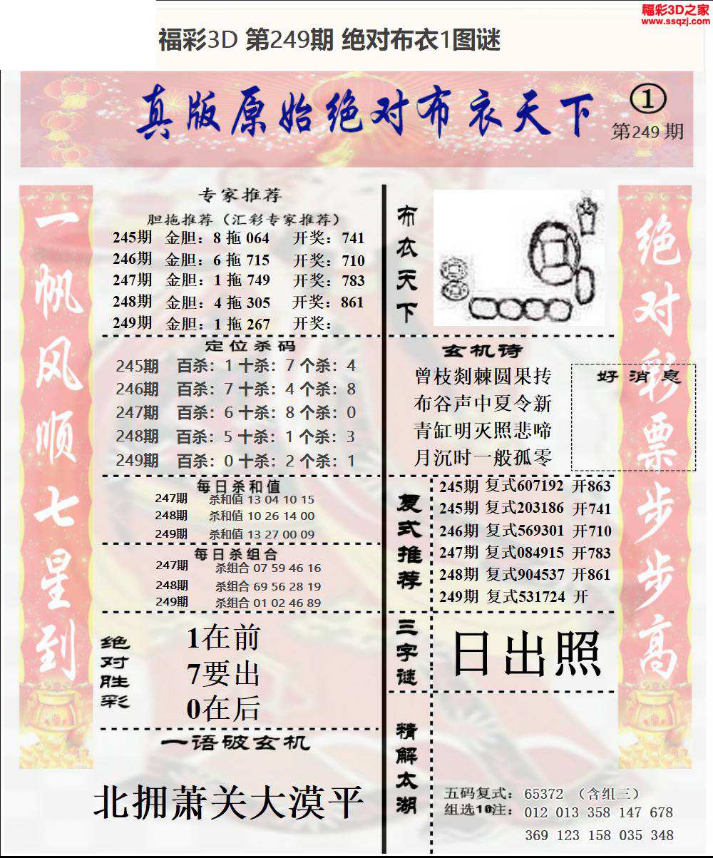 3d2024249期原始绝对布衣1234