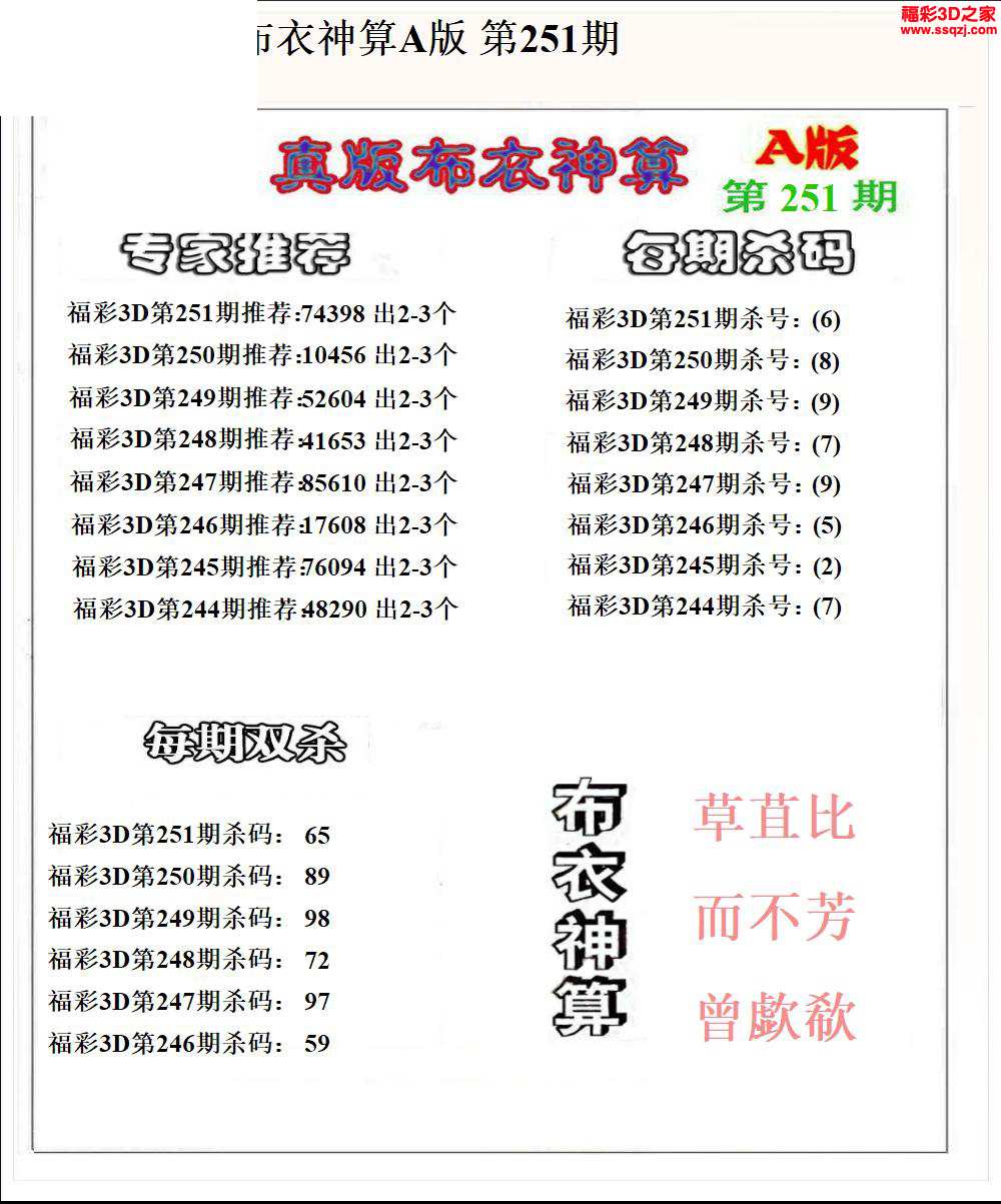 3d2024251期布衣神算AB版