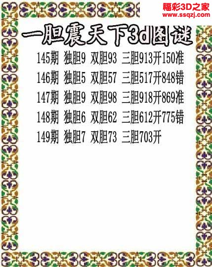 3d2022149期一胆震天下胆码图