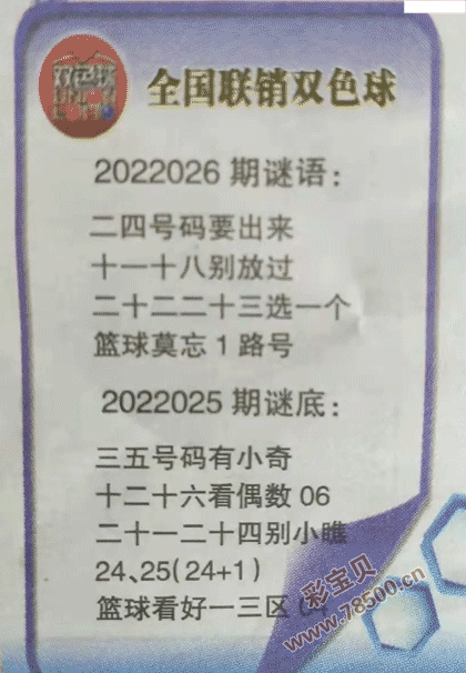 2022026期双色球全国联销图最新图谜字迷