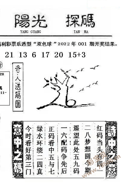 双色球2022002期阳光探码图谜