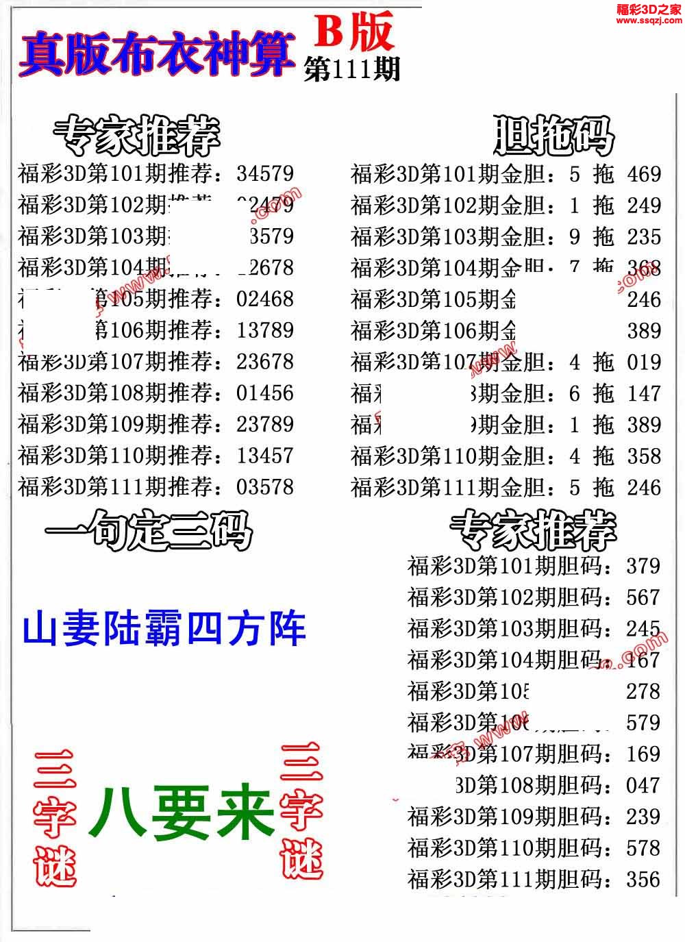 3d2022111期布衣神算AB版