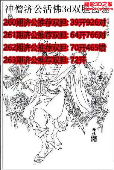 3d2024263期神僧济公推荐双胆