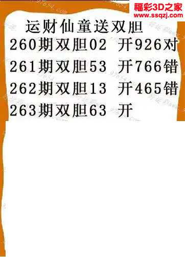 3d2024263期运财仙童送双胆