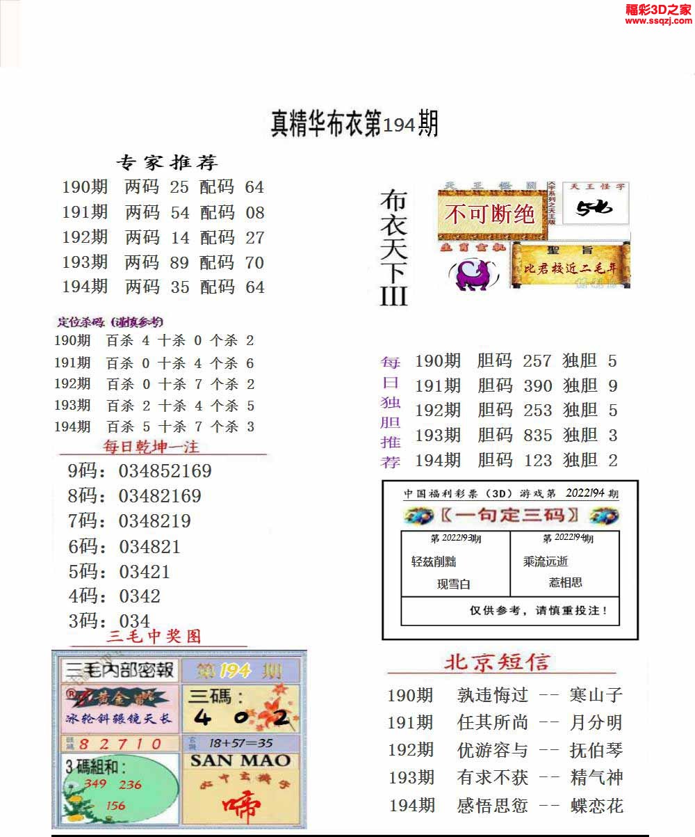 3d2022194期原始绝对布衣1234