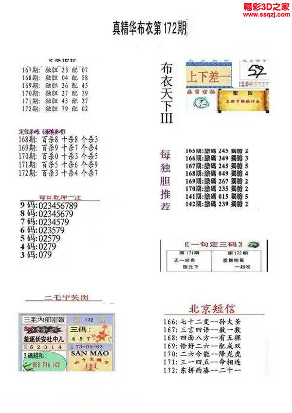 3d2024172期真精华布衣天下123456