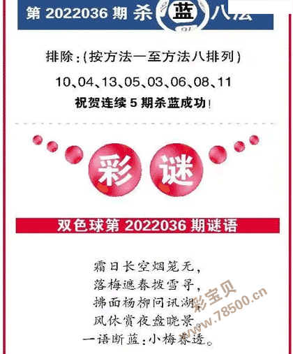 036期双色球全国联销图杀八蓝