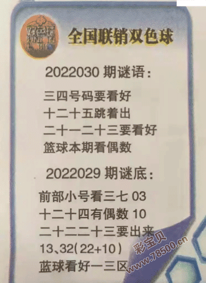2022030期双色球全国联销图最新图谜字迷