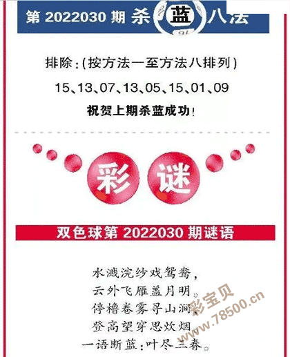 030期双色球全国联销图杀八蓝