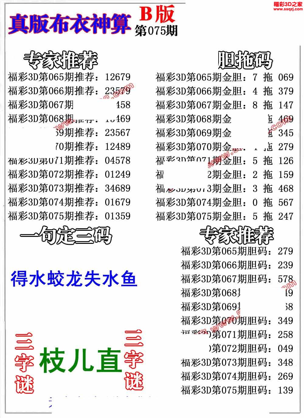 3d2022075期布衣神算AB版