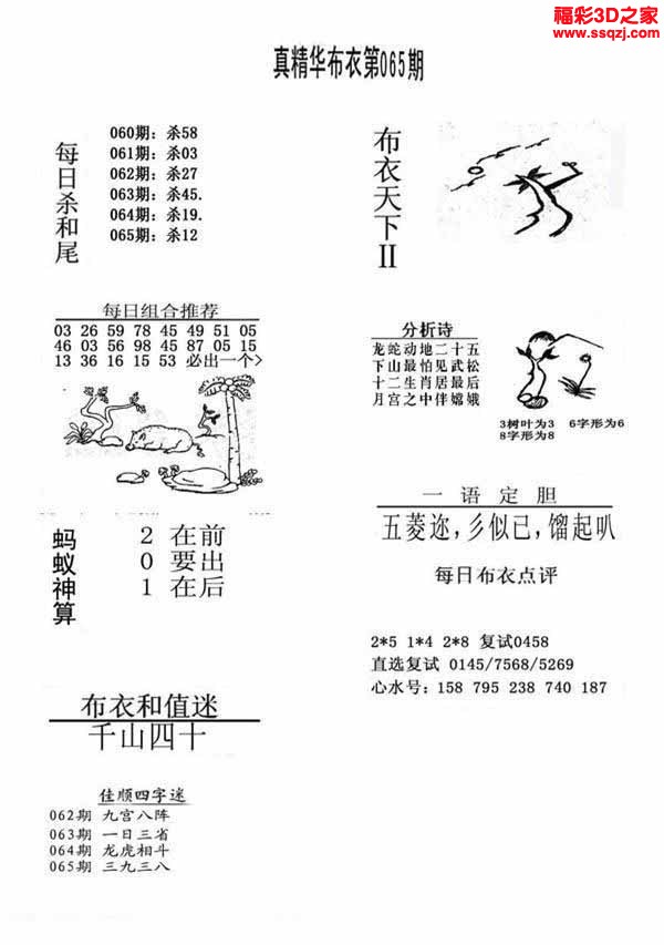 3d2022065期真精华布衣天下123456