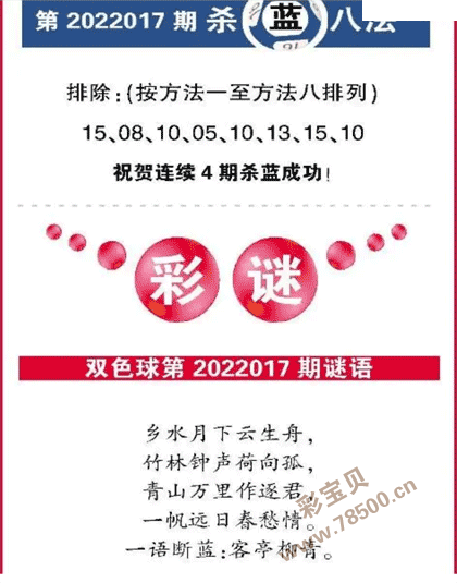 017期双色球全国联销图杀八蓝