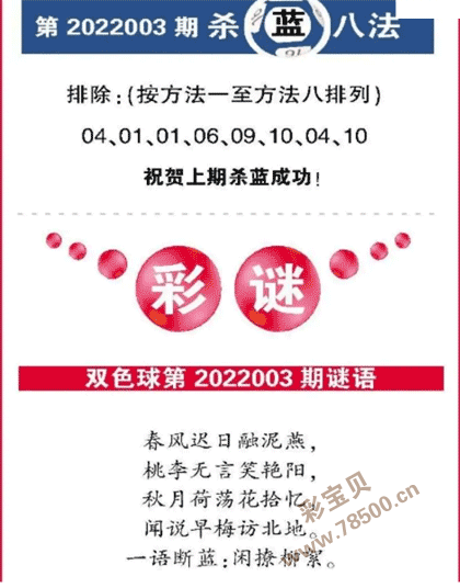 003期双色球全国联销图杀八蓝