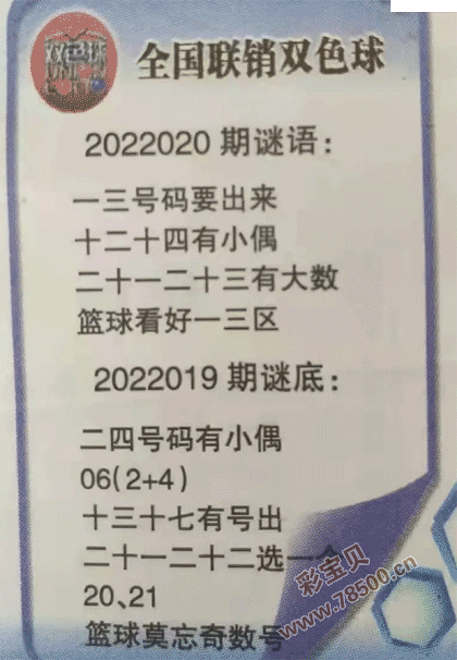 2022020期双色球全国联销图最新图谜字迷