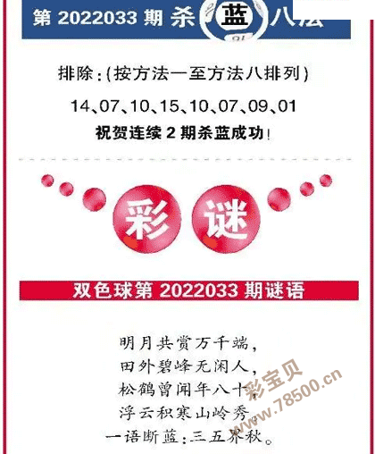 033期双色球全国联销图杀八蓝