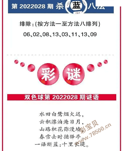 028期双色球全国联销图杀八蓝