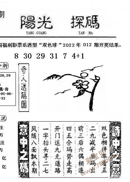 双色球2022013期阳光探码图谜