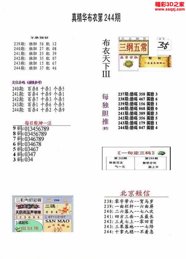 3d2022244期真精华布衣天下123456