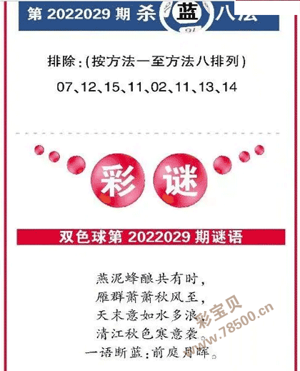 029期双色球全国联销图杀八蓝