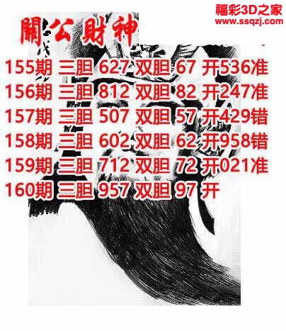 3d2022160期关公财神双胆三胆 中12