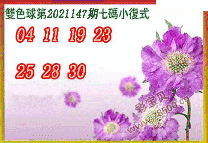 双色球2021147期七码小复式图谜