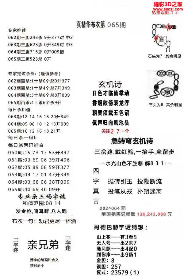 3d2024065期真精华布衣天下123456