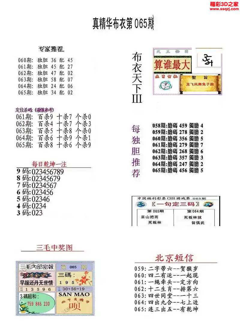 3d2024065期真精华布衣天下123456