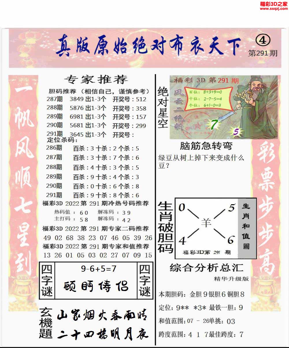 3d2022291期原始绝对布衣1234