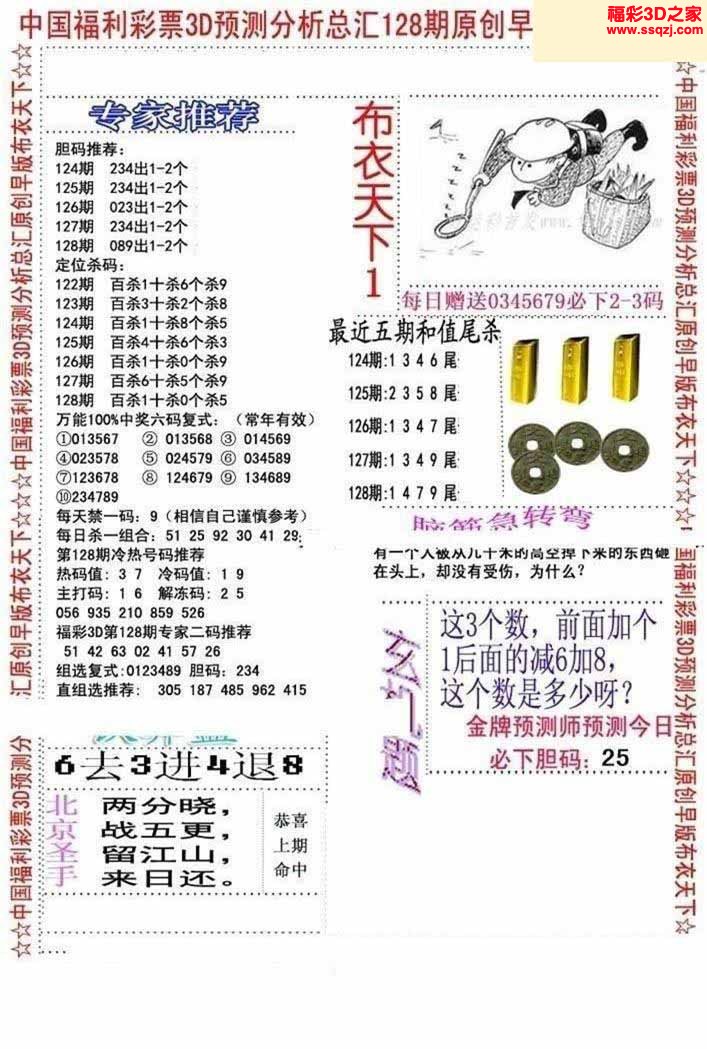 3d2022128期布衣神算AB版