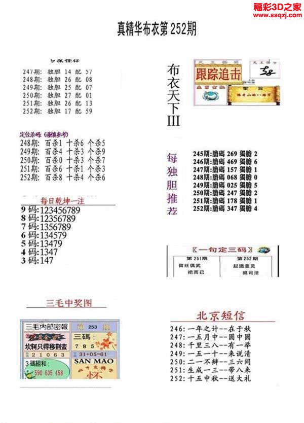 3d2022252期真精华布衣天下123456