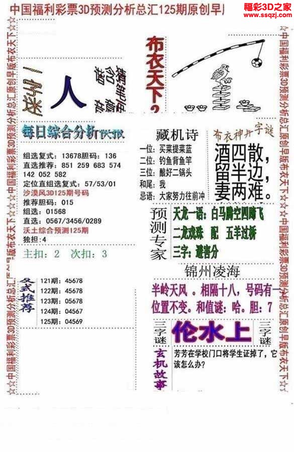 3d2022125期布衣神算AB版