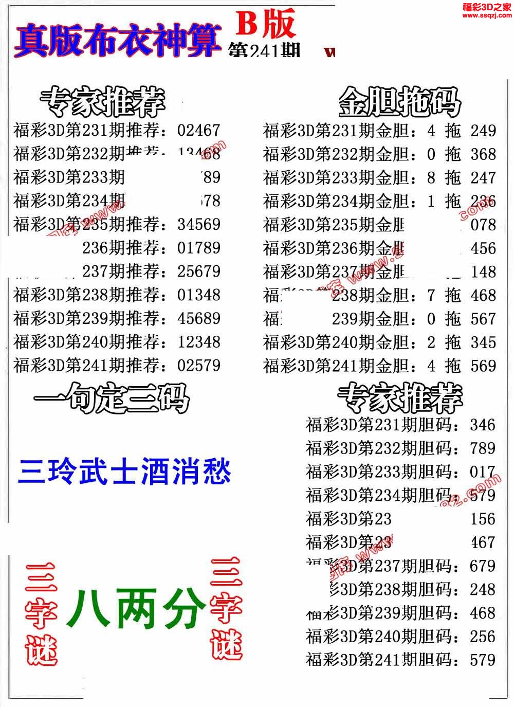 3d2022241期布衣神算AB版