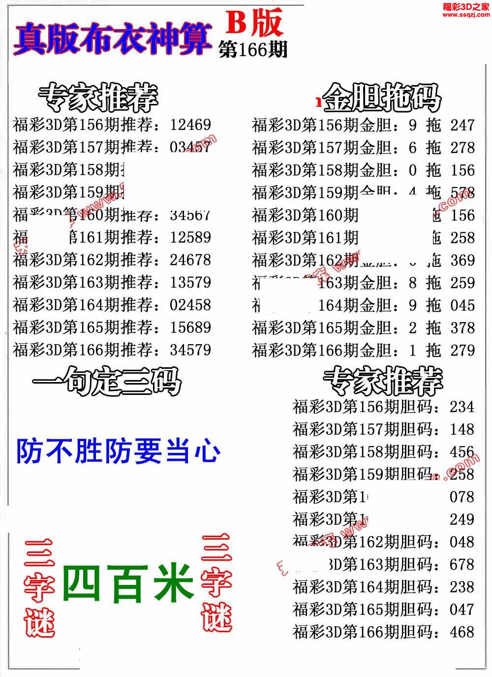 3d2022166期布衣神算AB版