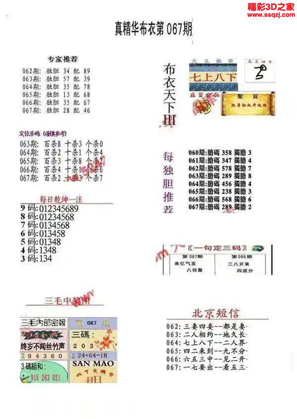 3d2024067期真精华布衣天下123456