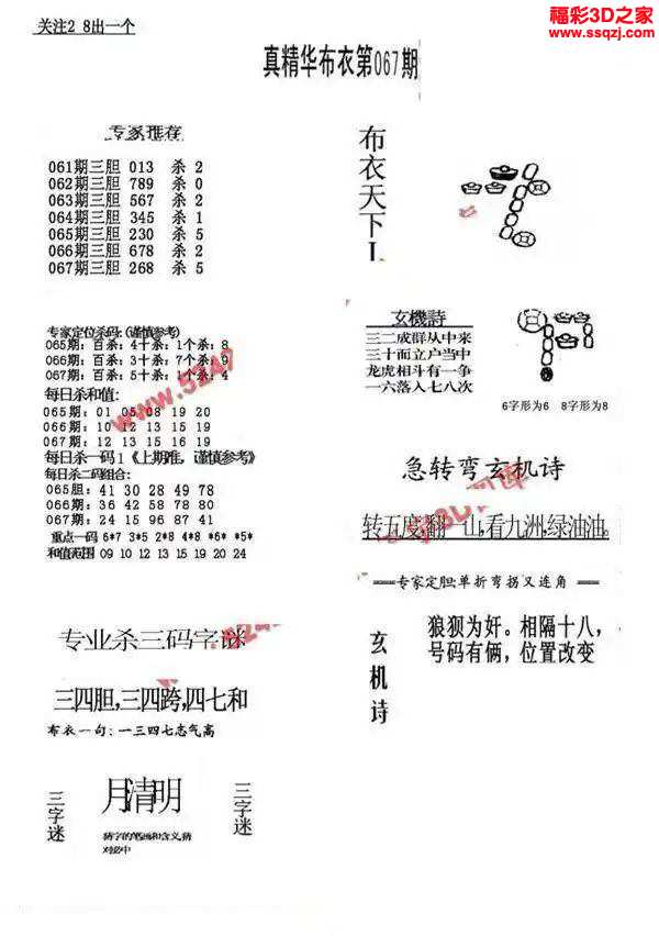 3d2024067期真精华布衣天下123456