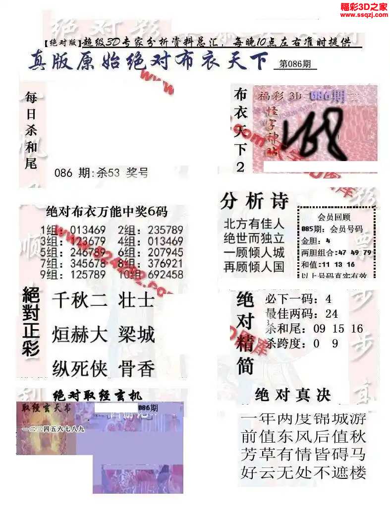 3d2024086期原始绝对布衣1234