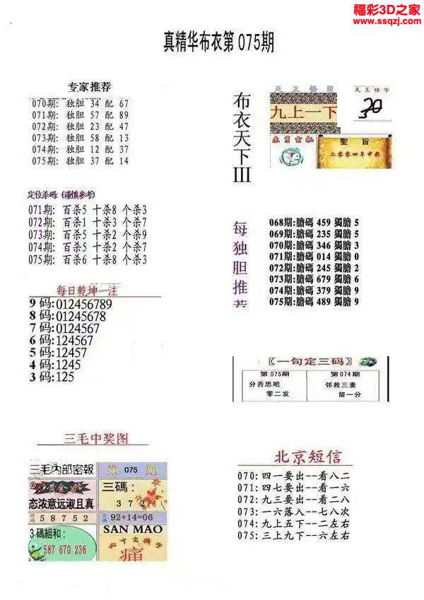 3d2024075期真精华布衣天下123456