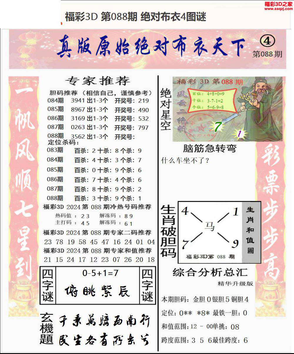 3d2024088期原始绝对布衣1234