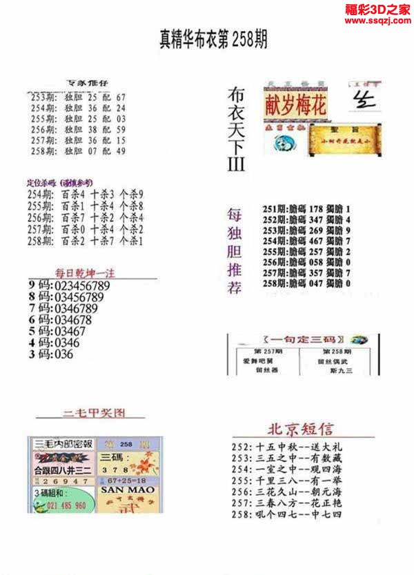 3d2022258期原始绝对布衣1234