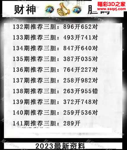 3d2024141期财神推荐胆码图 连中
