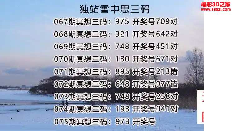 3d2024075期雪中送炭给三码 连中