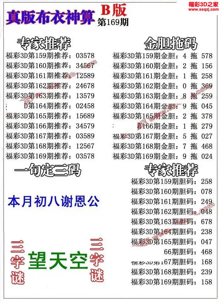 3d2024169期布衣神算AB版